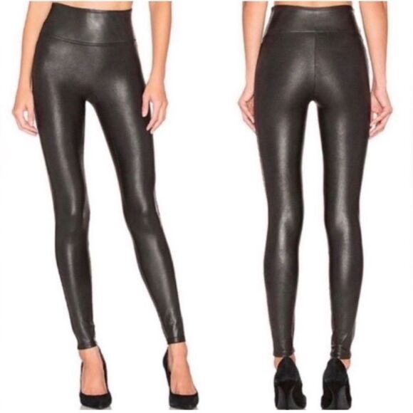 SPANX Faux Leather High Waisted Leggings in Black Size Large Petite Style 2437 - Picture 10 of 15